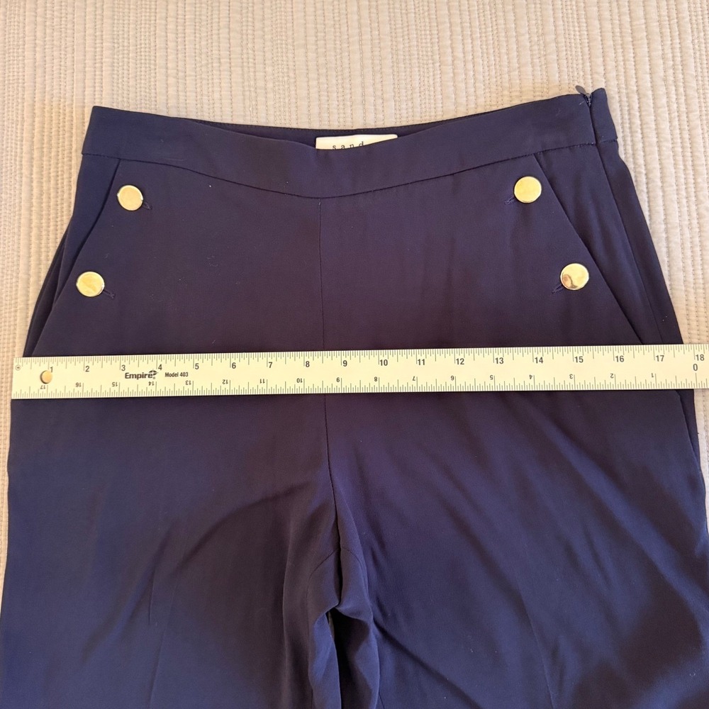 Sandro Paris Womens Navy  Gold Button Sailor Trousers High Waist Pants Size 38 - Picture 4 of 14
